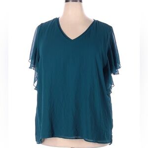 Worthington Teal Ruffled Sleeve Top. Size L. NWT